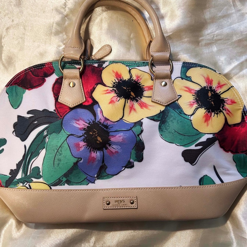 DOME SATCHEL, FLORAL MULTICOLOUR, COATED CANVAS, FULL LINING, HAS POCKETS, TWO